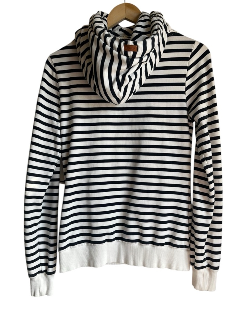 Wanakome Navy Ivory Stripe Cowl Neck Hoodie XS Terry Pullover - Picture 6 of 15